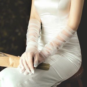 White Wedding Tulle Gloves
